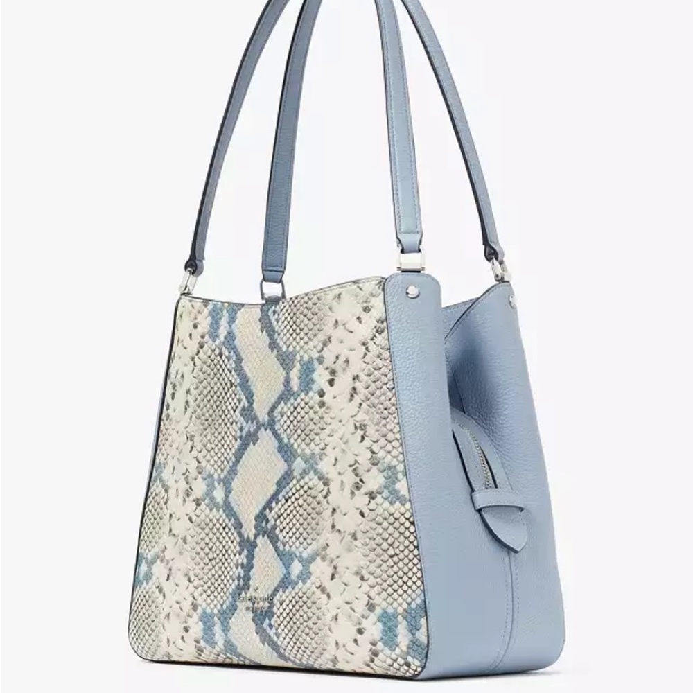 Leila Snake Embossed Medium Triple Compartment Shoulder Bag Muted Blue Multi - Picture 8 of 16